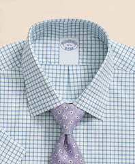 Stretch Supima® Cotton Non-Iron Broadcloth Ainsley Collar, Windowpane Short-Sleeve Dress Shirt