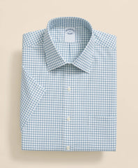 Stretch Supima® Cotton Non-Iron Broadcloth Ainsley Collar, Windowpane Short-Sleeve Dress Shirt