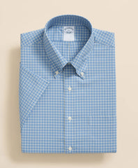 Stretch Supima® Cotton Non-Iron Broadcloth Polo Button-Down Collar, Checked Short-Sleeve Dress Shirt