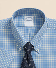 Stretch Supima® Cotton Non-Iron Broadcloth Polo Button-Down Collar, Checked Short-Sleeve Dress Shirt