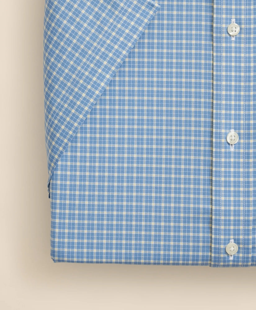 Stretch Supima® Cotton Non-Iron Broadcloth Polo Button-Down Collar, Checked Short-Sleeve Dress Shirt
