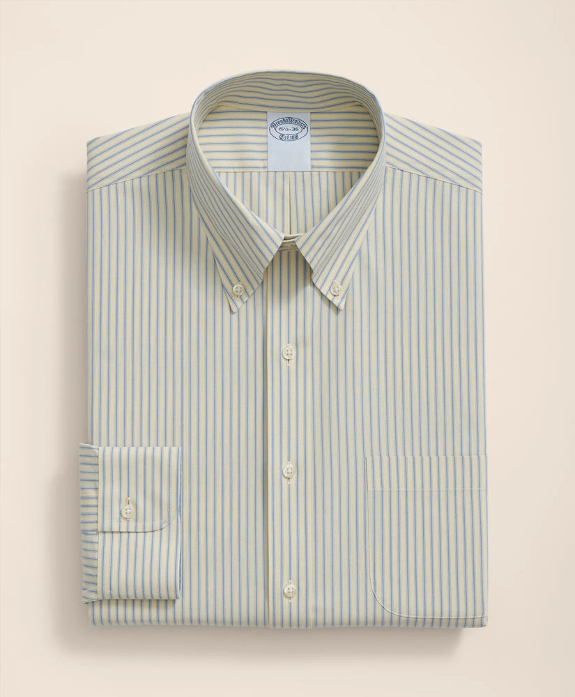 Stretch Supima® Cotton Non-Iron Broadcloth Polo Button-Down Collar, Striped Dress Shirt