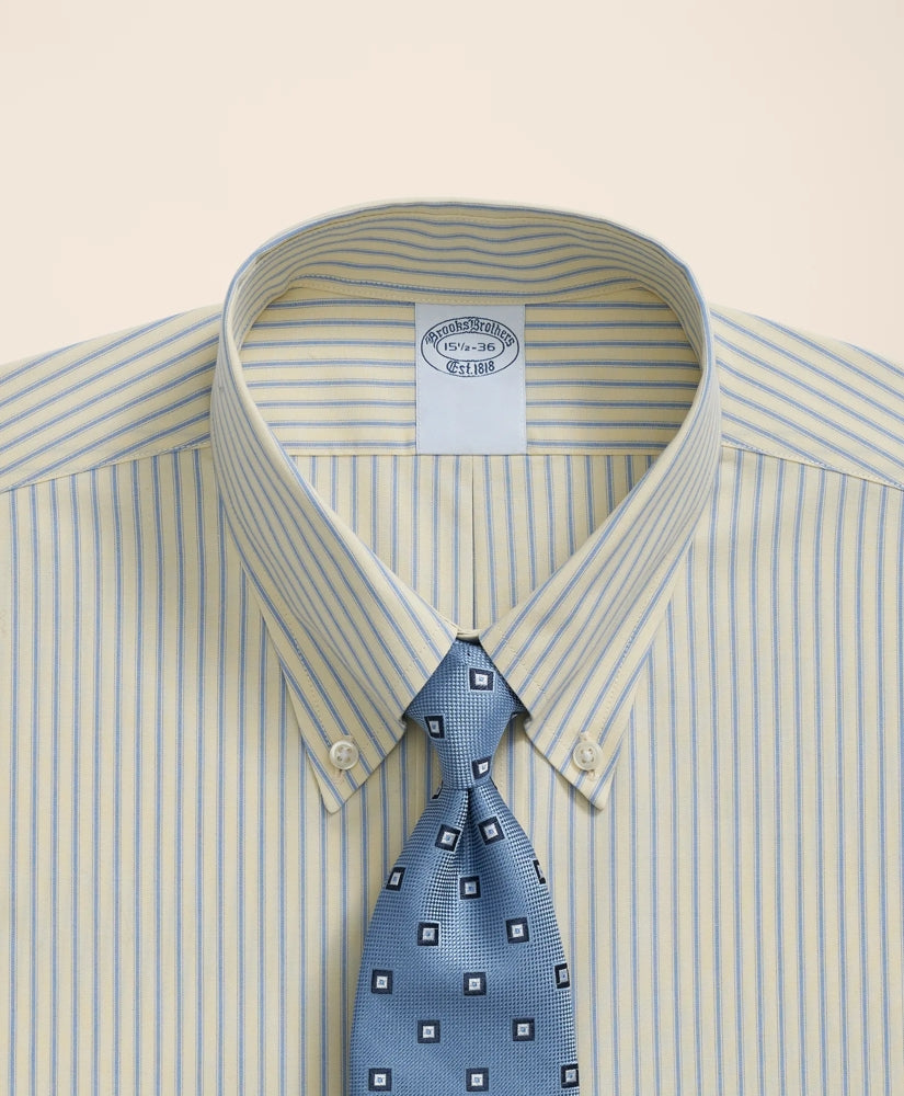 Stretch Supima® Cotton Non-Iron Broadcloth Polo Button-Down Collar, Striped Dress Shirt