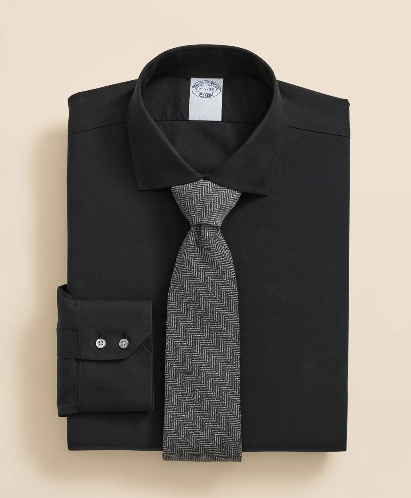 Stretch Supima® Cotton Non-Iron English Spread Collar, Herringbone Dress Shirt