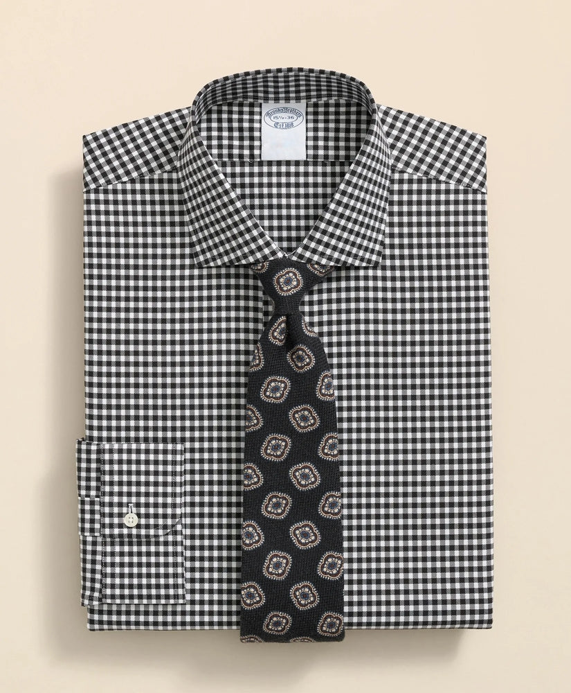 Stretch Supima® Cotton Non-Iron Herringbone English Spread Collar, Gingham Dress Shirt