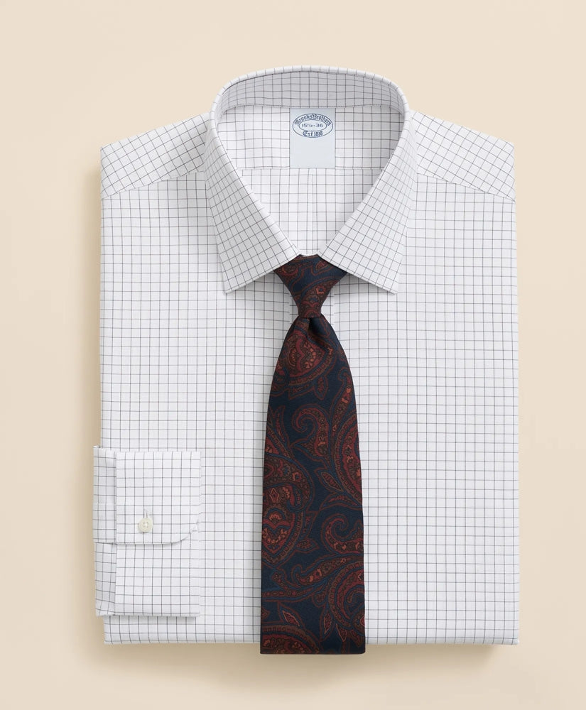 Stretch Supima® Cotton Non-Iron Pinpoint Oxford Ainsley Collar, Windowpane Dress Shirt