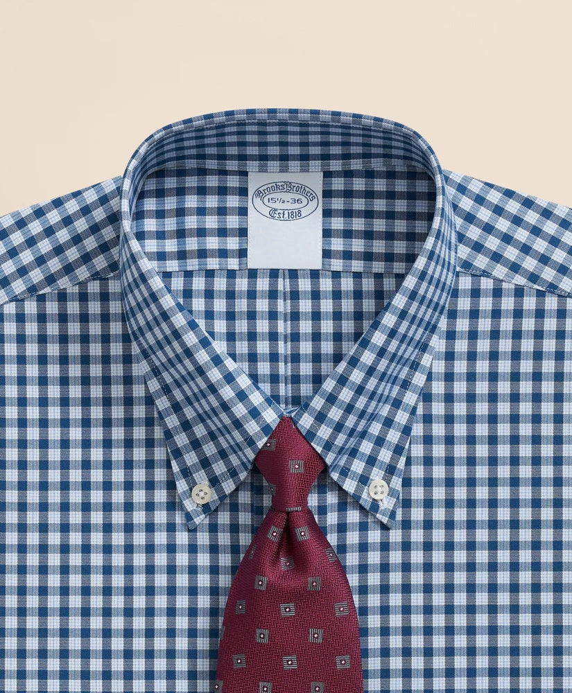 Stretch Supima® Cotton Non-Iron Pinpoint Oxford Polo Button Down Collar, Check Dress Shirt