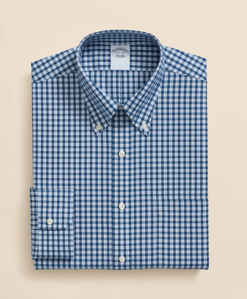 Stretch Supima® Cotton Non-Iron Pinpoint Oxford Polo Button Down Collar, Check Dress Shirt