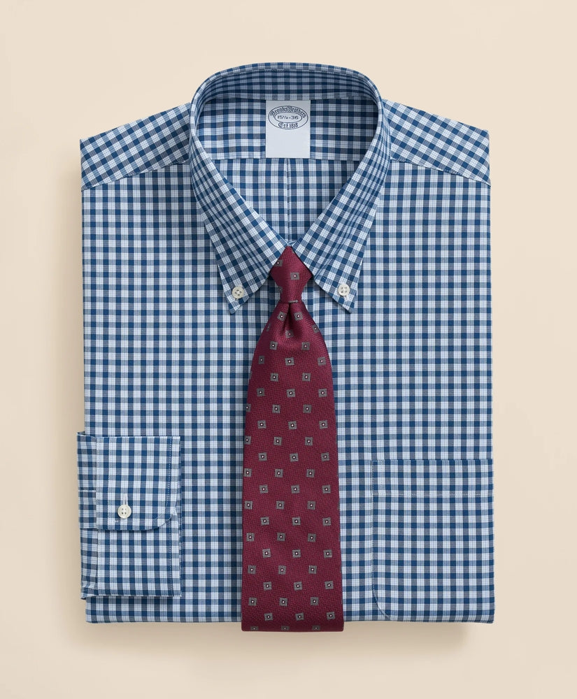 Stretch Supima® Cotton Non-Iron Pinpoint Oxford Polo Button Down Collar, Check Dress Shirt