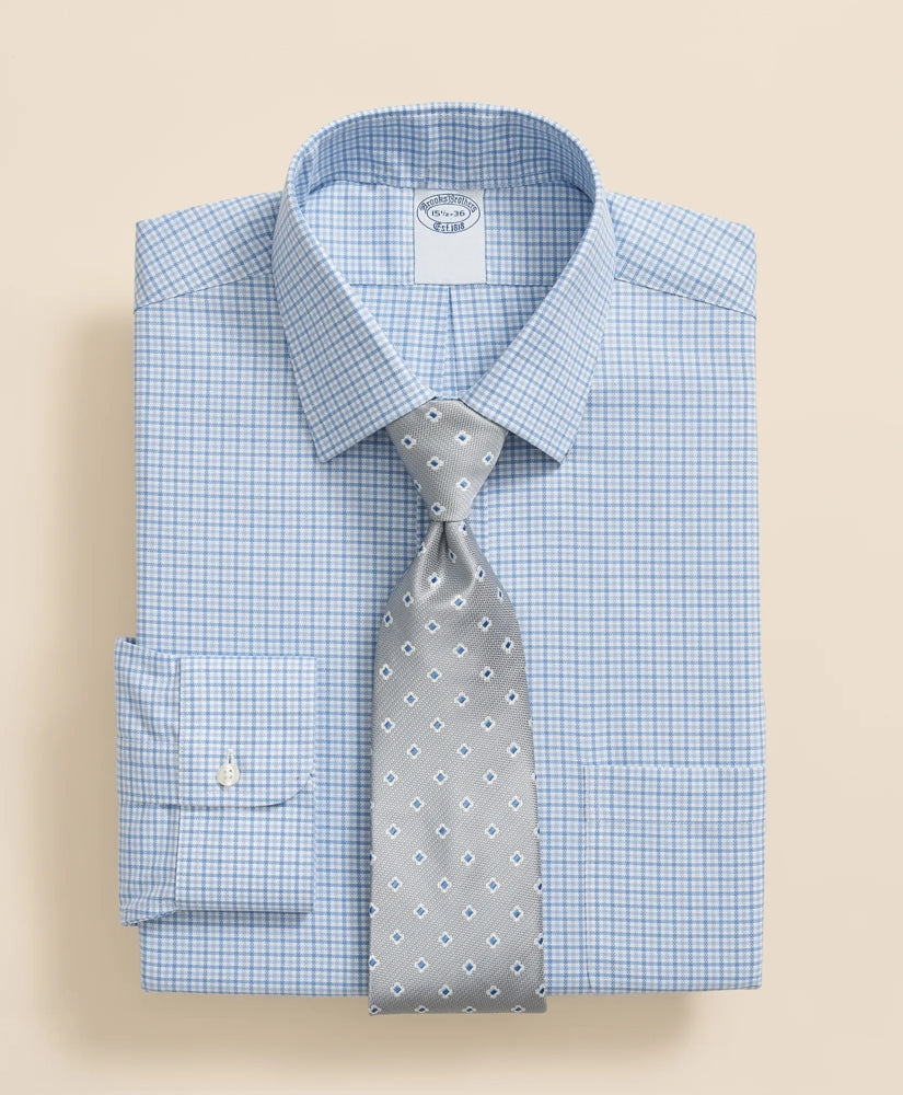 Stretch Supima® Cotton Non-Iron Royal Oxford Ainsley Collar, Checked Dress Shirt