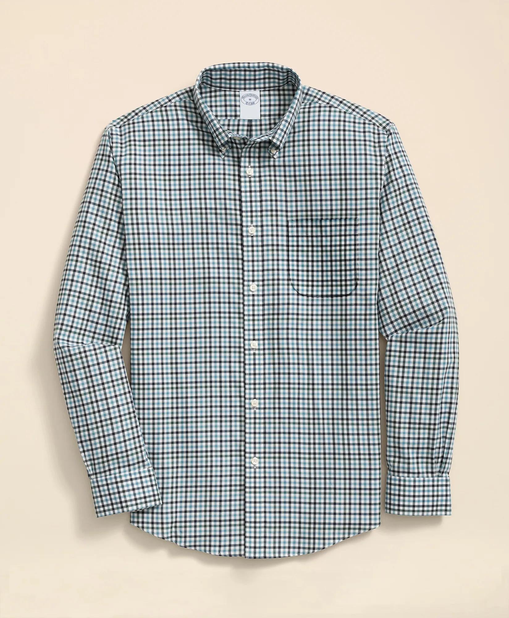 Stretch Supima® Cotton Non-Iron Twill Polo Button Down, Check Sport Shirt