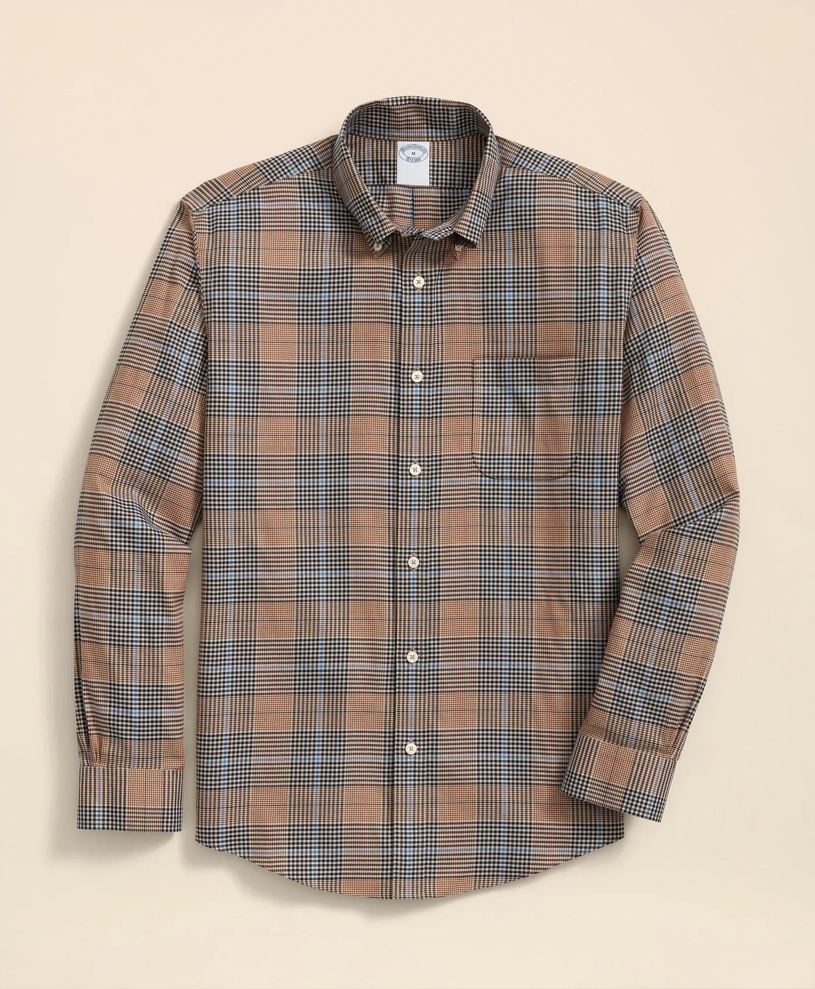 Stretch Supima® Cotton Non-Iron Twill Polo Button Down, Glen Plaid Sport Shirt