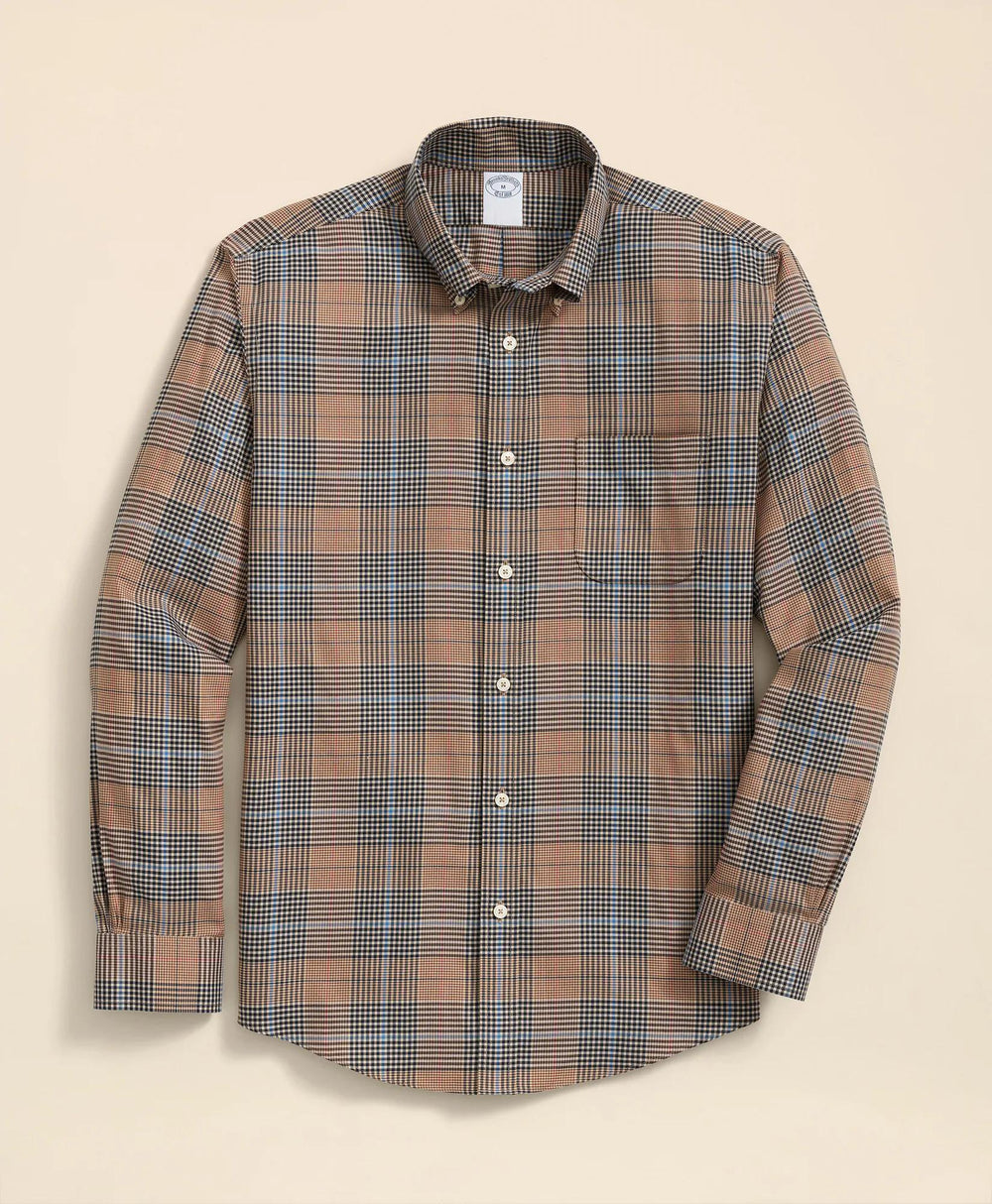 Stretch Supima® Cotton Non-Iron Twill Polo Button Down, Glen Plaid Sport Shirt