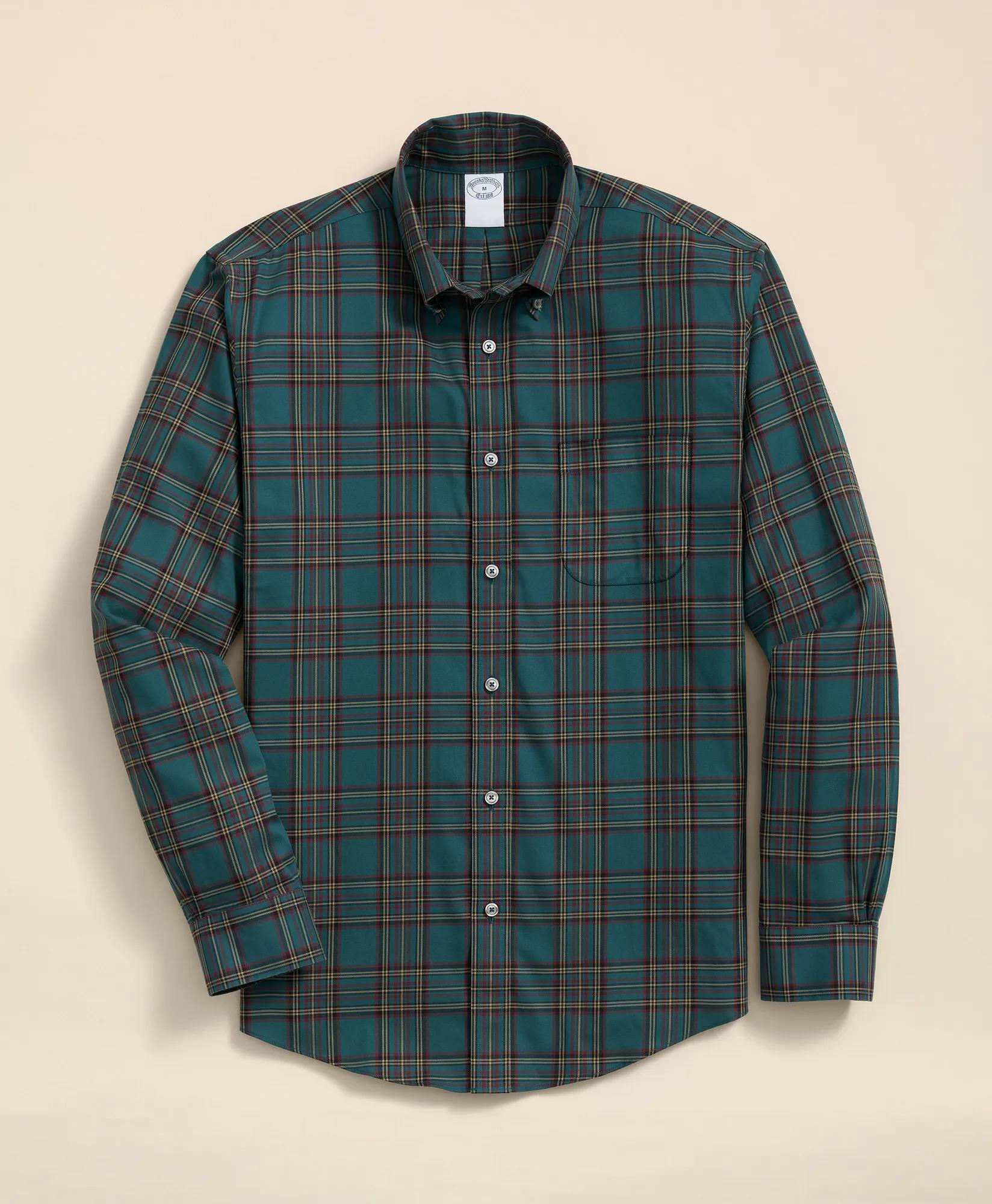 Stretch Supima® Cotton Non-Iron Twill Polo Button Down, Plaid Sport Shirt
