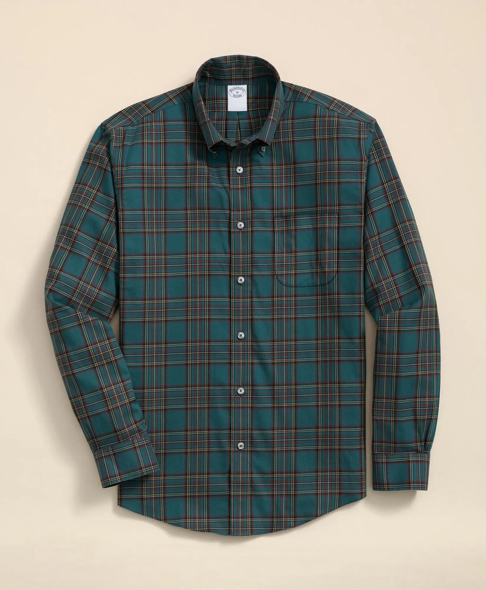 Stretch Supima® Cotton Non-Iron Twill Polo Button Down, Plaid Sport Shirt