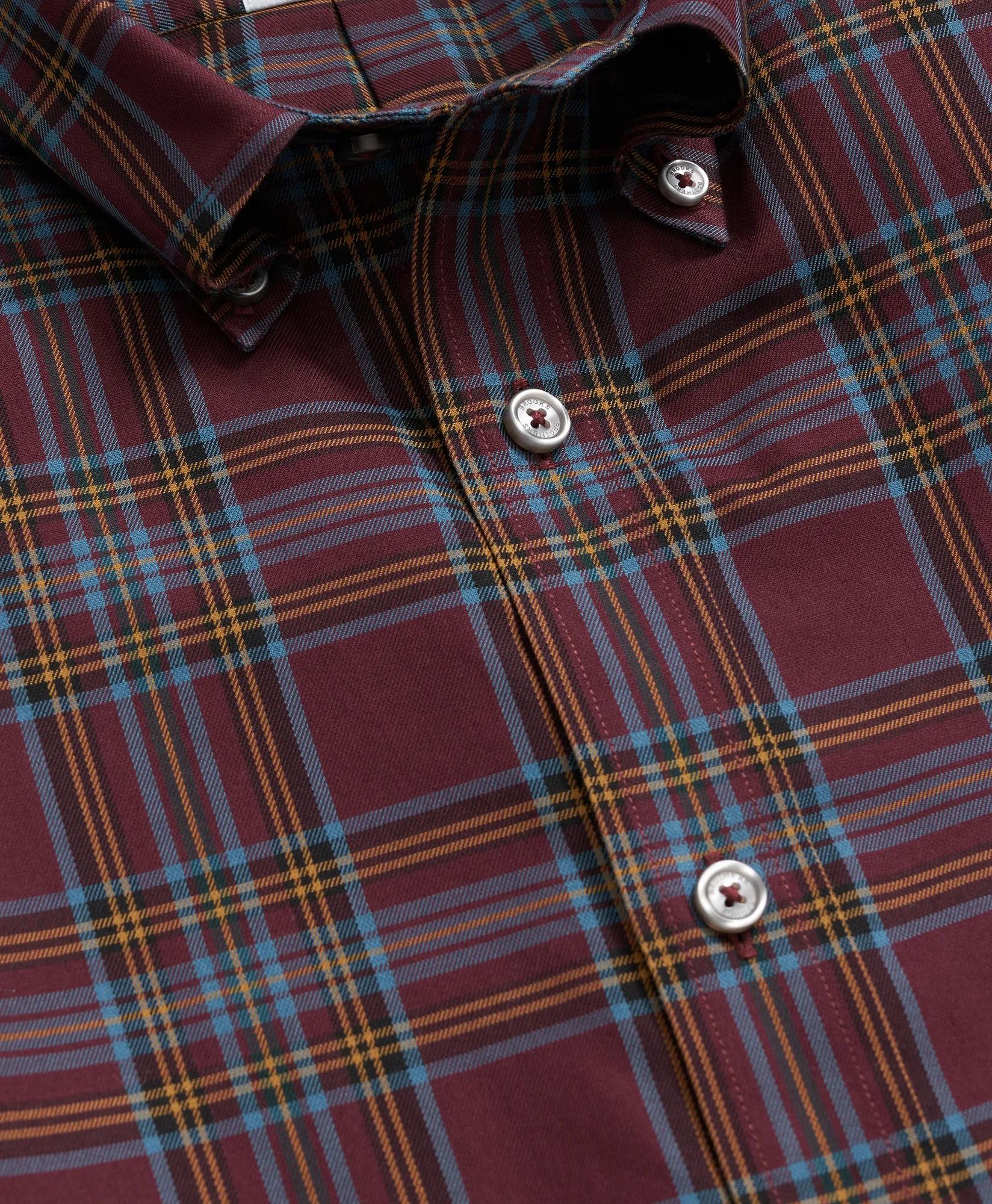 Stretch Supima® Cotton Non-Iron Twill Polo Button Down, Plaid Sport Shirt