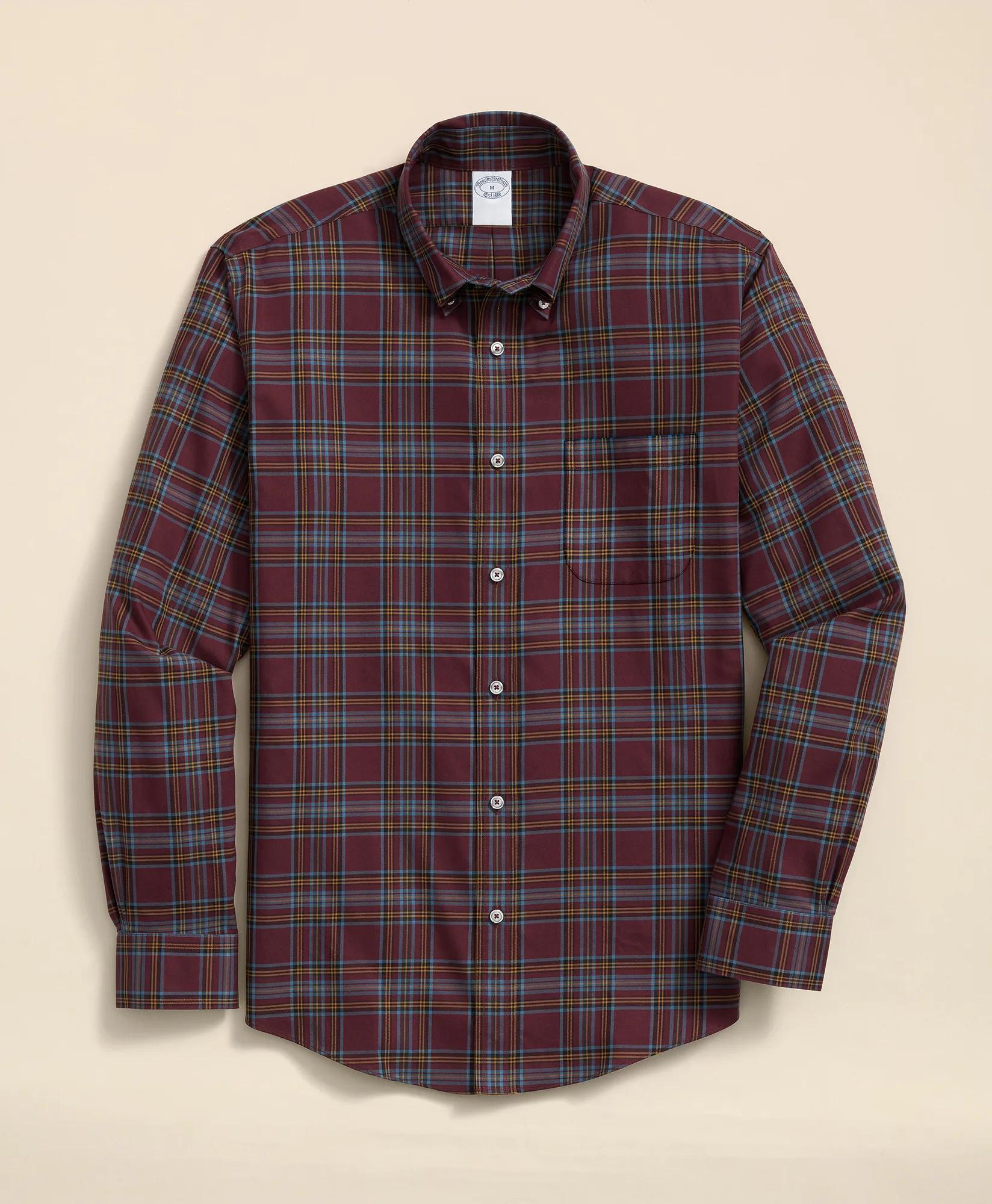 Stretch Supima® Cotton Non-Iron Twill Polo Button Down, Plaid Sport Shirt