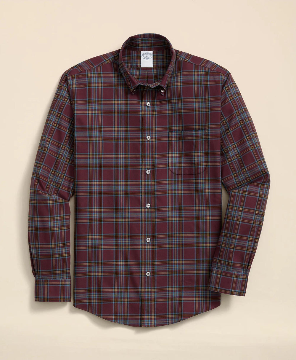 Stretch Supima® Cotton Non-Iron Twill Polo Button Down, Plaid Sport Shirt