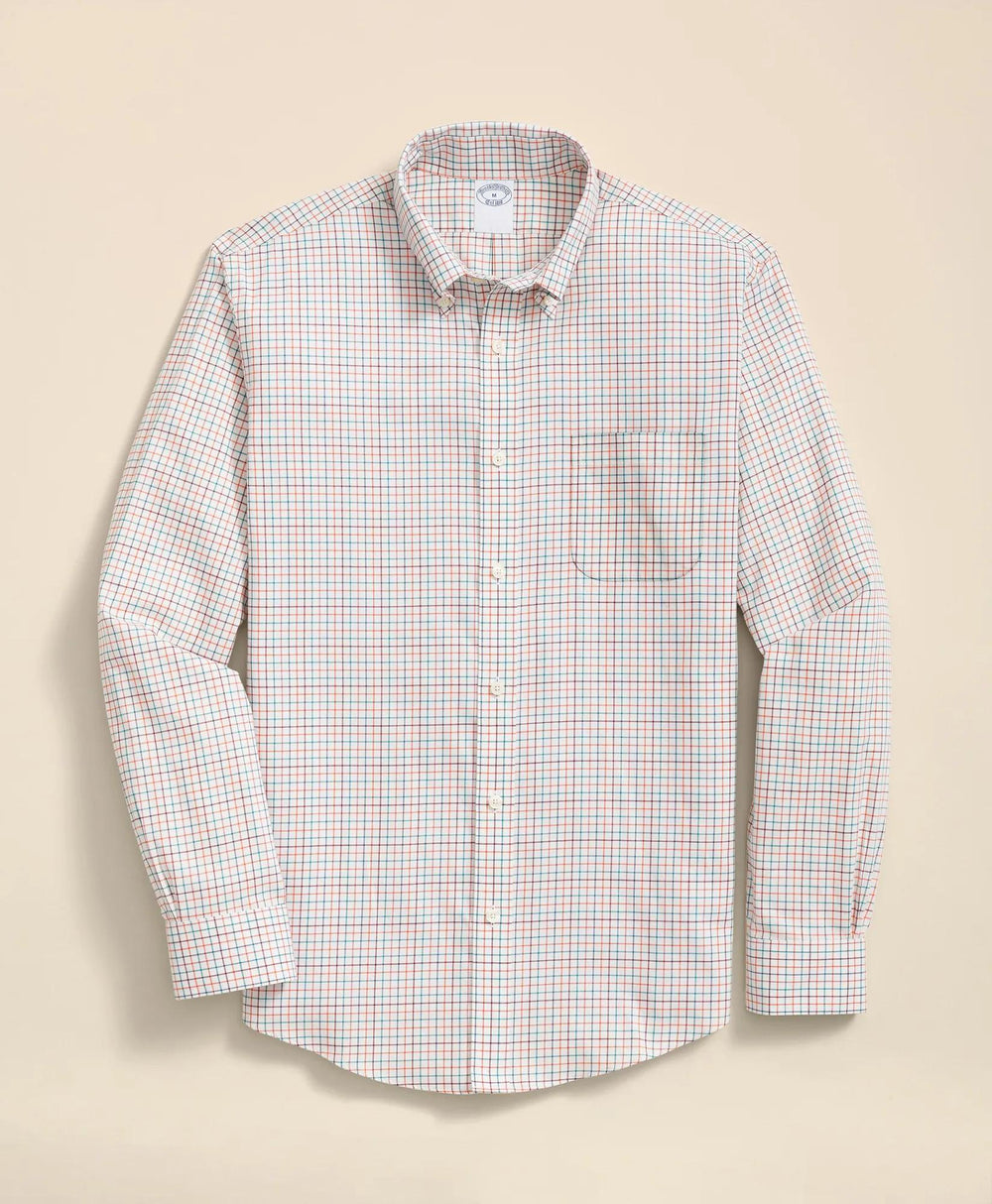 Stretch Supima® Cotton Non-Iron Twill Polo Button Down, Tattersall Sport Shirt