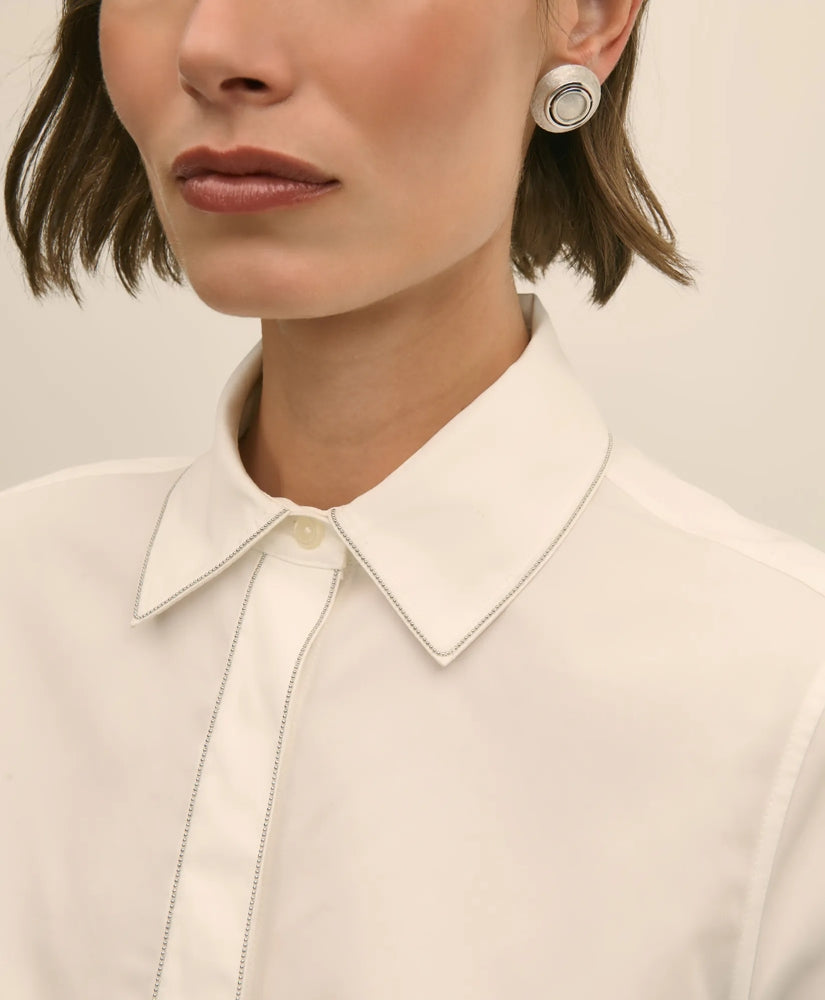 Supima® Cotton Beaded-Trim Poplin Shirt