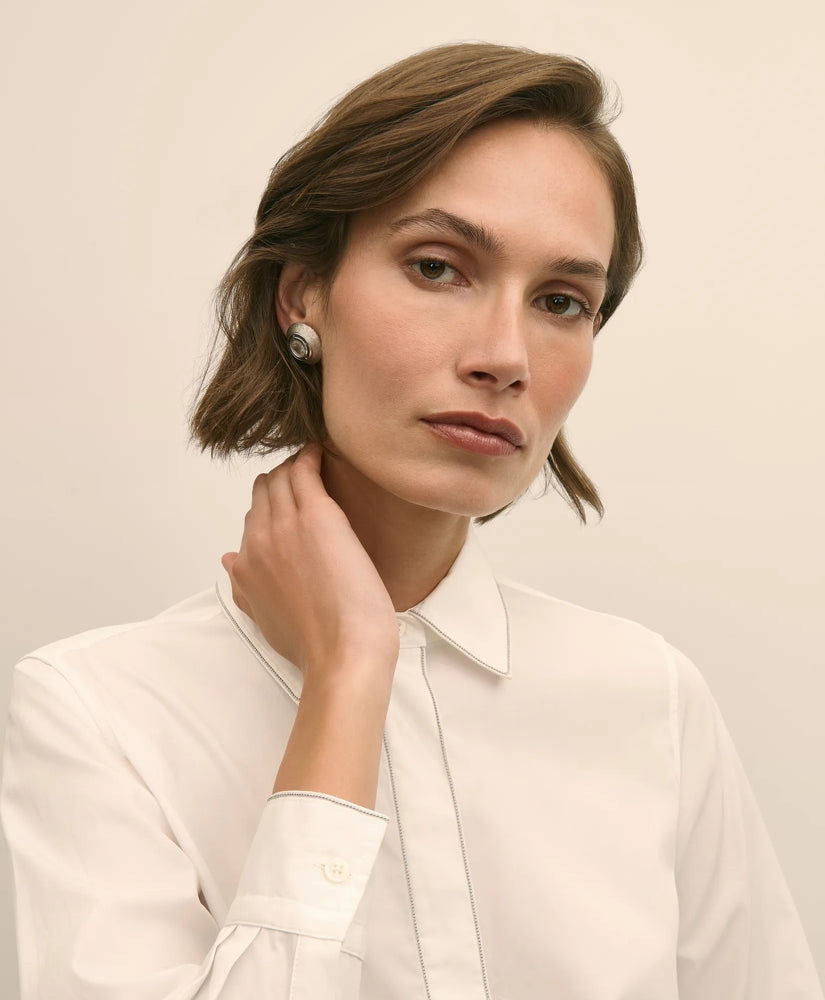 Supima® Cotton Beaded-Trim Poplin Shirt
