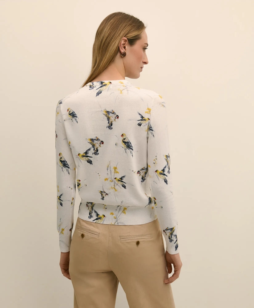 Cotton Cardigan in Bird Print