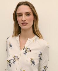 Cotton Cardigan in Bird Print