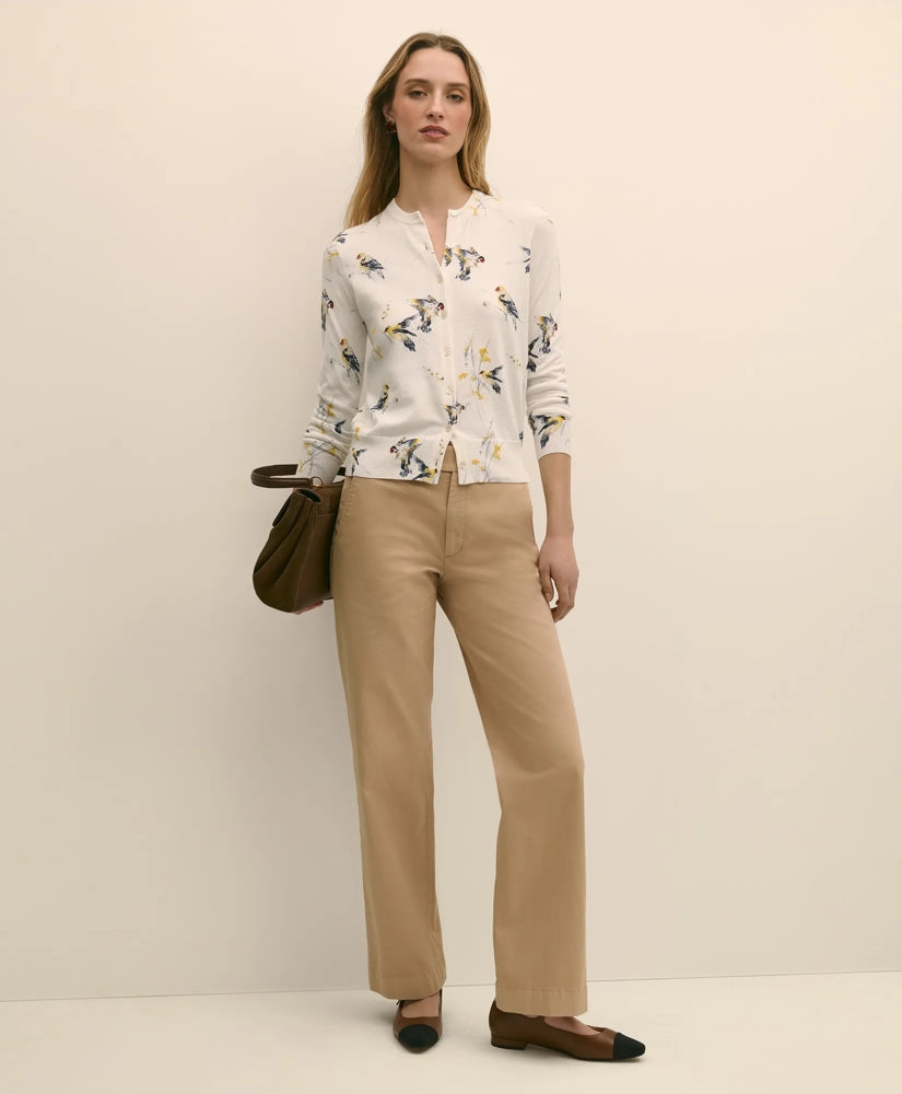 Cotton Cardigan in Bird Print