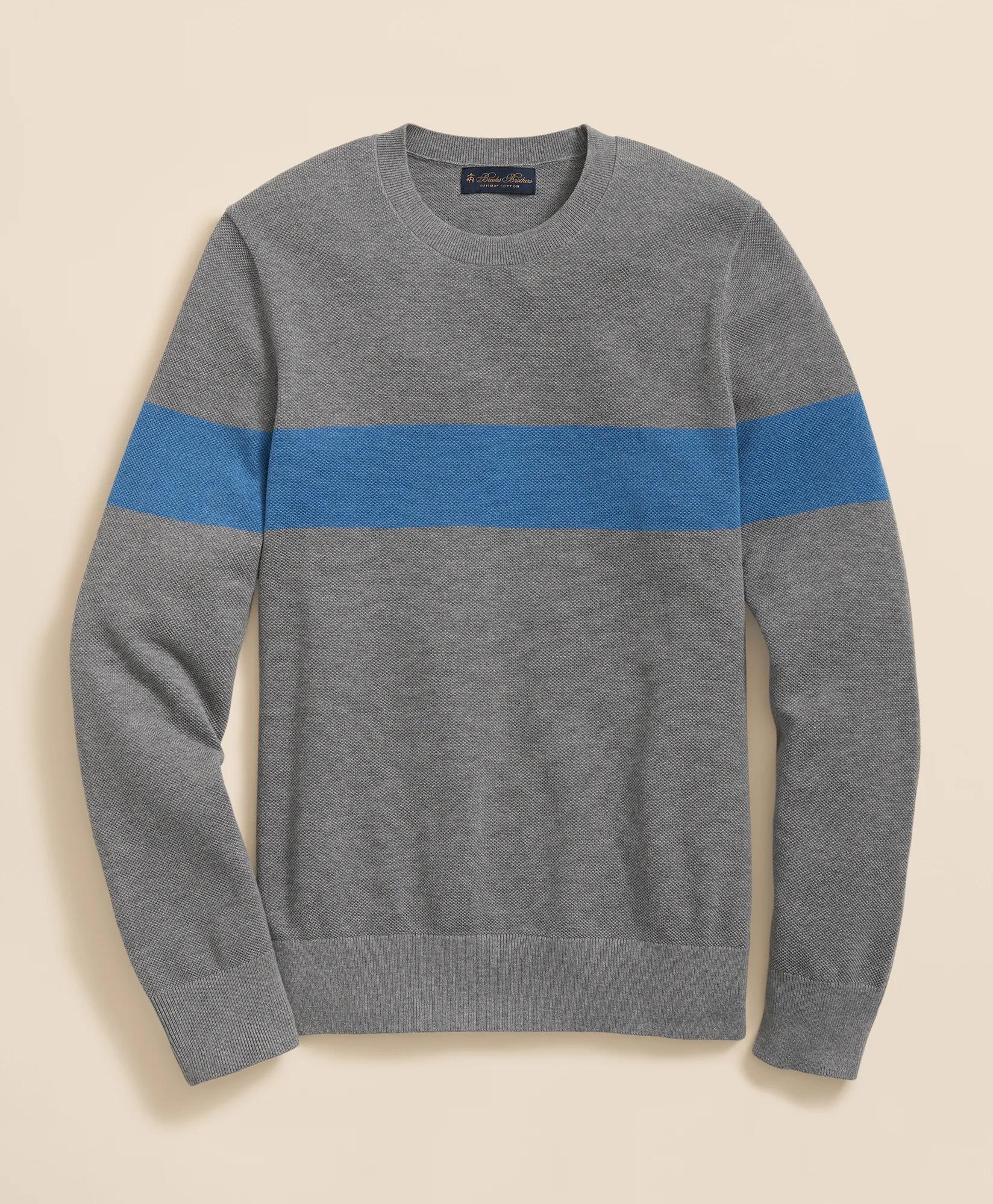 Supima® Cotton Crewneck Chest Stripe Sweater