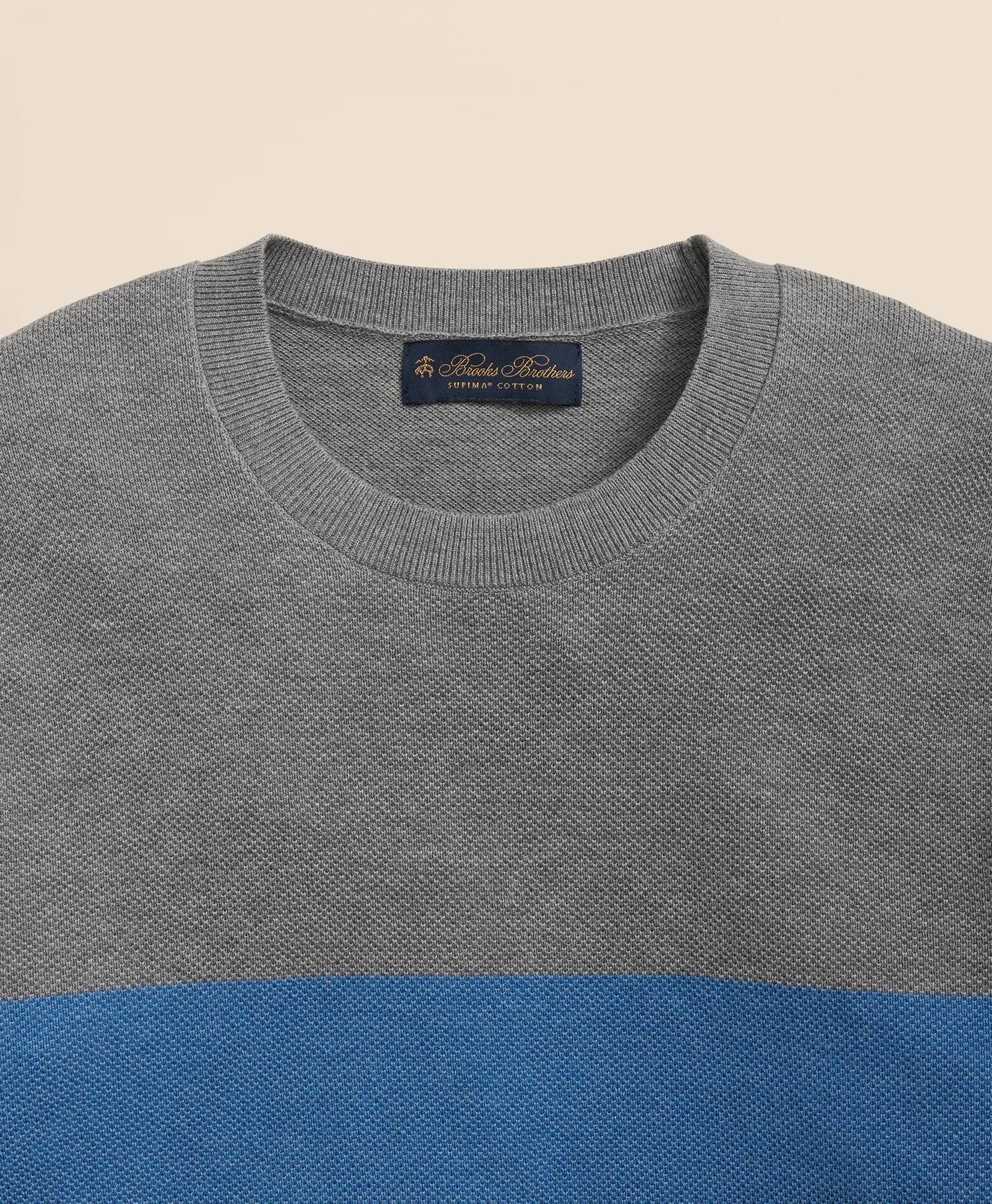 Supima® Cotton Crewneck Chest Stripe Sweater