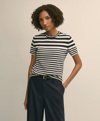 Supima® Cotton Variegated Stripe Short-Sleeve Sweater Shell