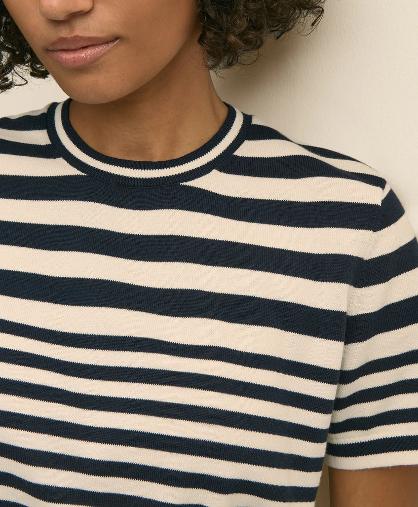 Supima® Cotton Variegated Stripe Short-Sleeve Sweater Shell