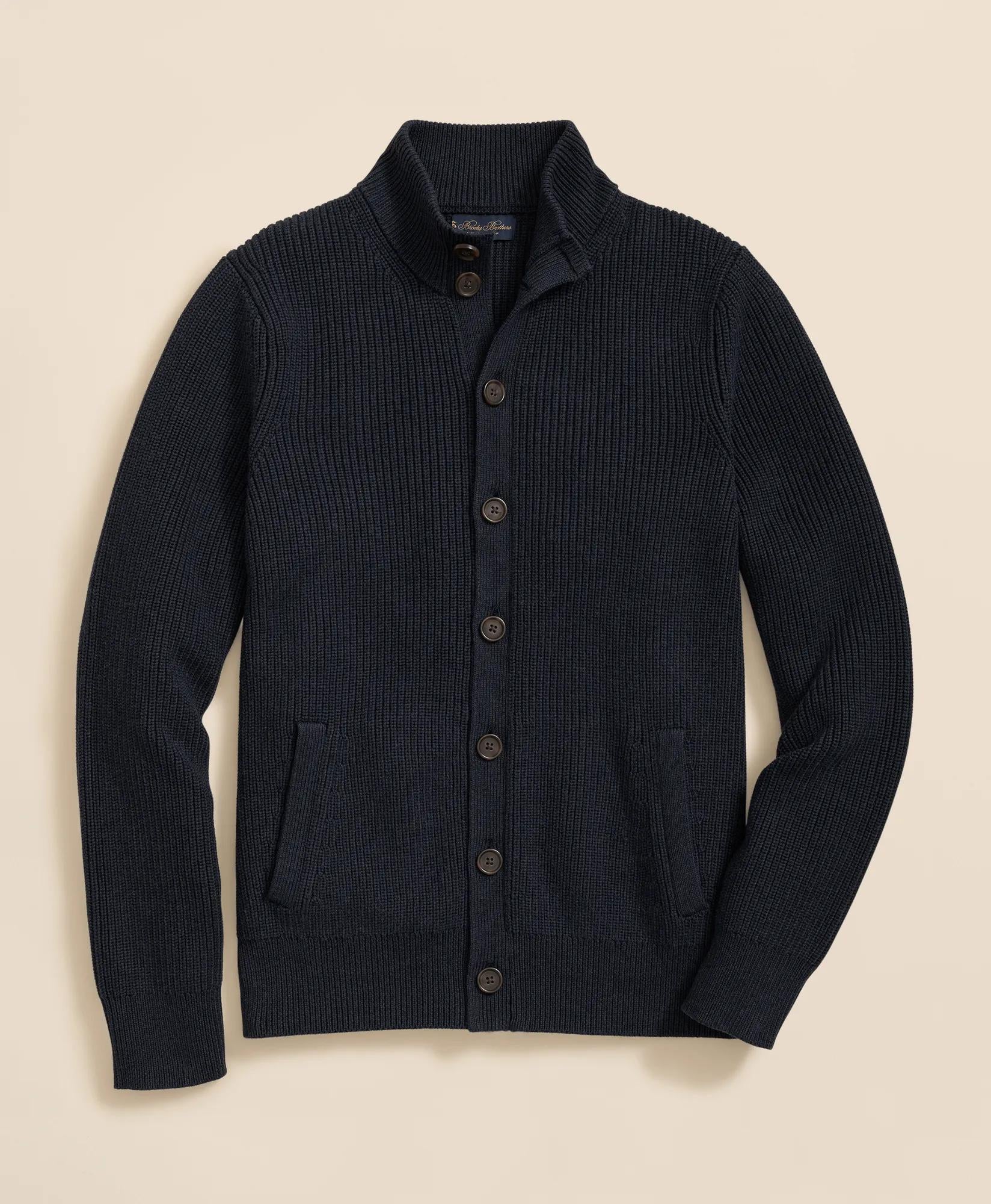 Supima® Cotton Ribbed Mock Neck Cardigan
