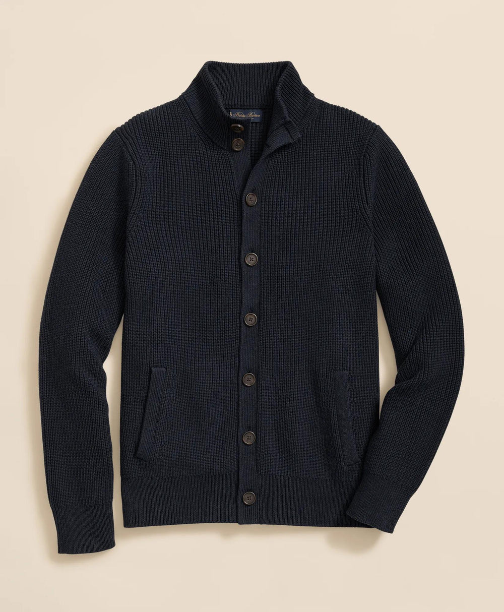 Supima® Cotton Ribbed Mock Neck Cardigan