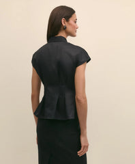 Supima® Cotton Sateen Pleated Peplum Shirt