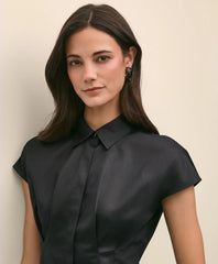 Supima® Cotton Sateen Pleated Peplum Shirt