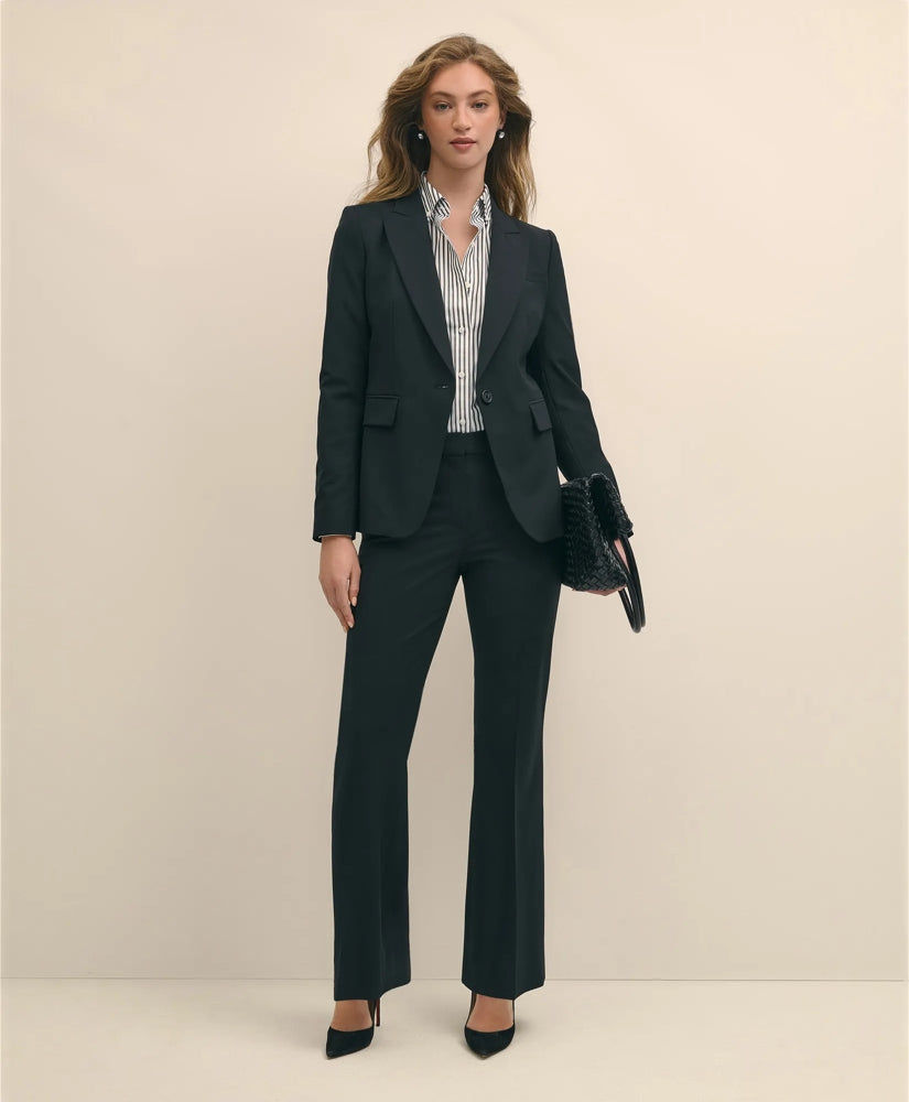 The Essentials Brooks Brothers Stretch Wool Flare Leg Trousers