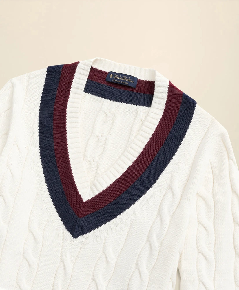 Vintage-Inspired Tennis V-Neck Sweater in Supima® Cotton