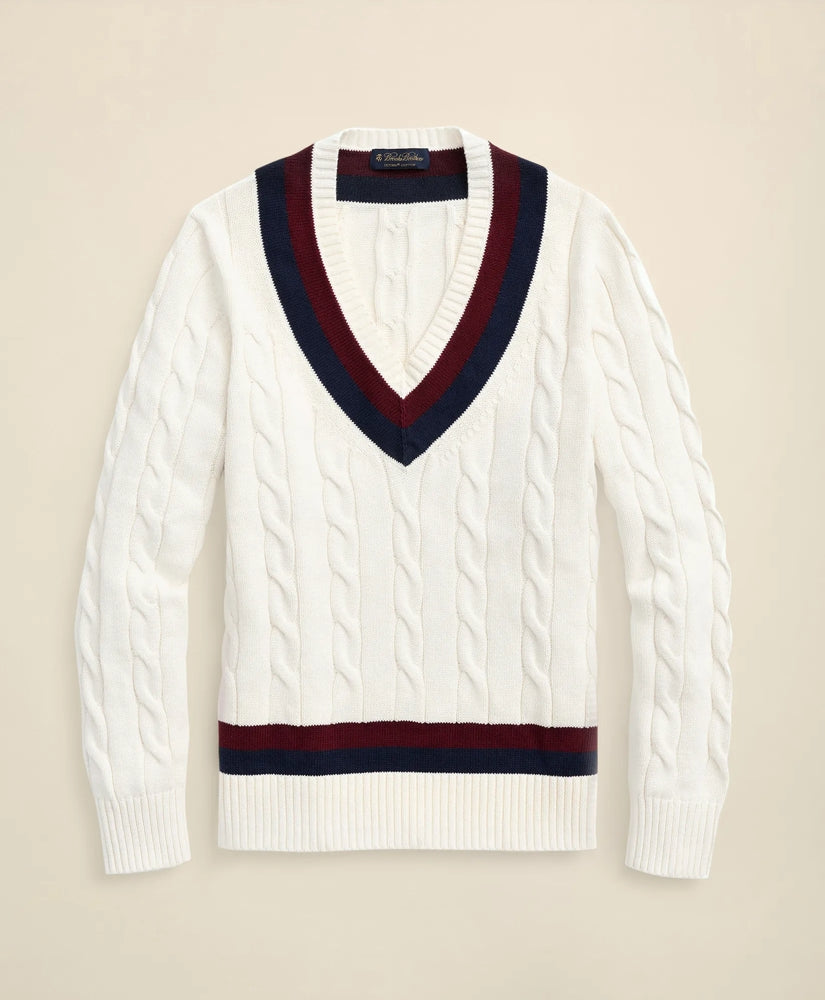 Vintage-Inspired Tennis V-Neck Sweater in Supima® Cotton