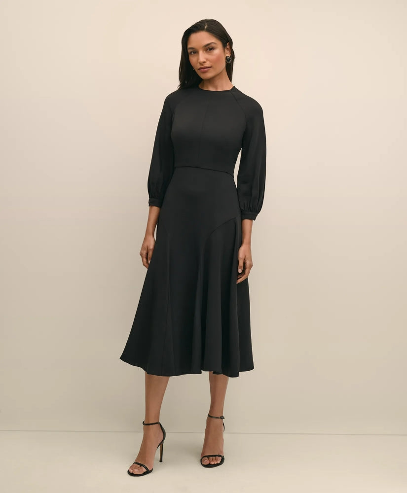Viscose Blend Shirred-Sleeve Dress