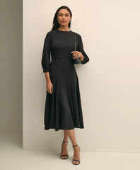 Viscose Blend Shirred-Sleeve Dress