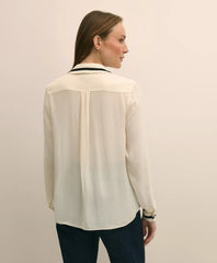 Viscose Contrast Tie-Neck Blouse