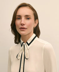Viscose Contrast Tie-Neck Blouse
