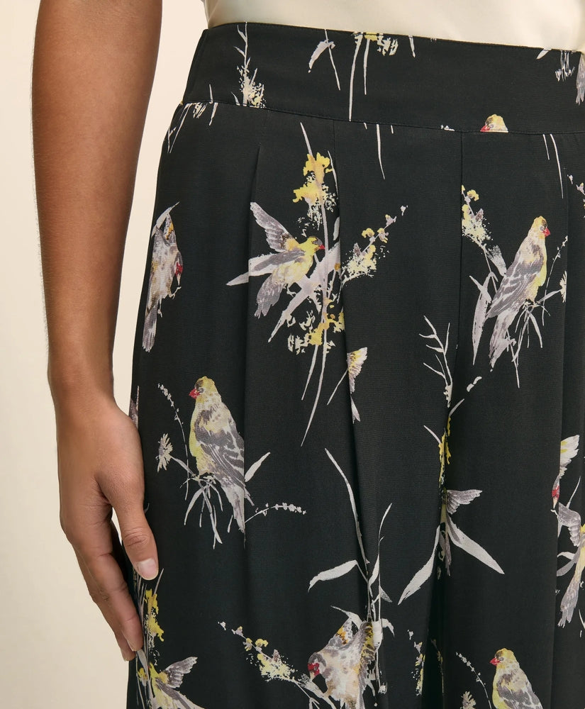 Easy Fit, Elastic Back Wide-Leg Soft Bird Print Pants