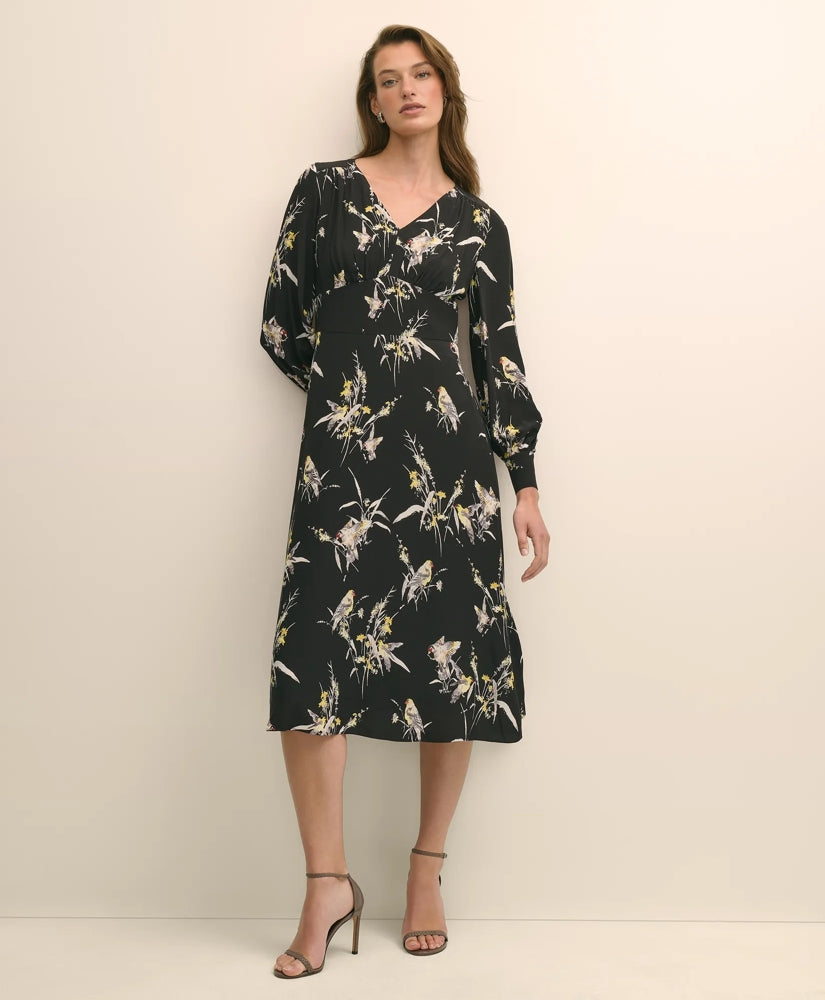 Viscose Fit & Flare Bird Print Dress