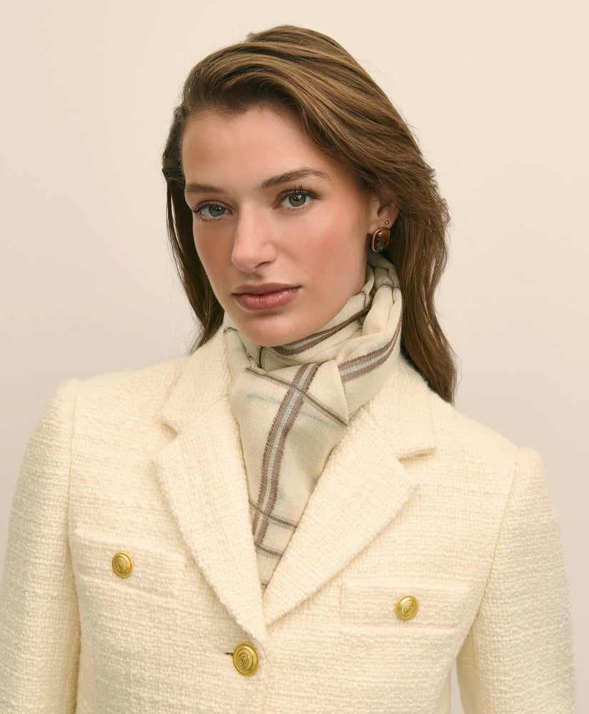 Viscose-Wool-Silk Blend Shimmer Plaid Scarf