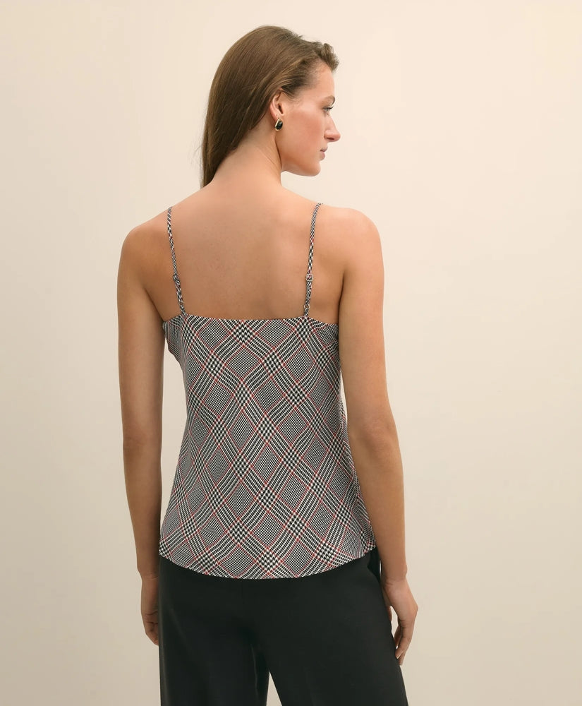 V-Neck Glen Plaid Print Camisole in Washable Silk Charmeuse