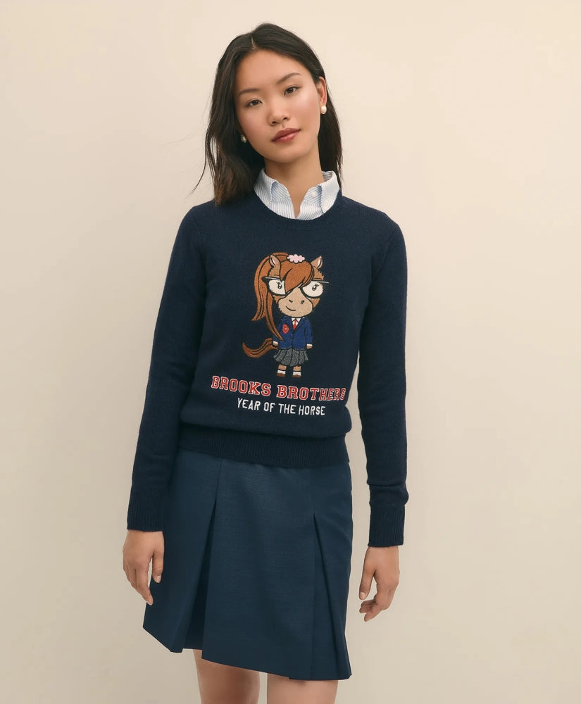 Women's Lunar New Year Merino-Wool-Blend Intarsia Crewneck Sweater