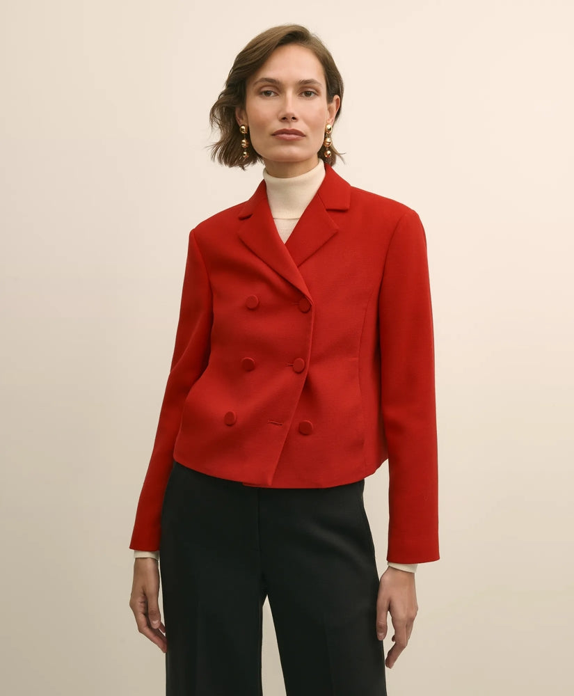 Wool Blend Cropped Double-Breasted Jacket