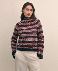 Wool Blend Funnel-Neck Fair Isle Sweater